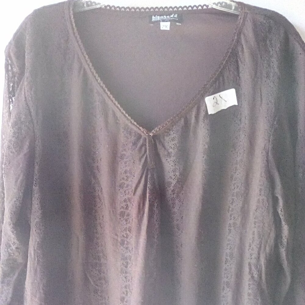 Womens brown vneck top size 2x b.i.y.a.y.c.d.a. brand - $15.00